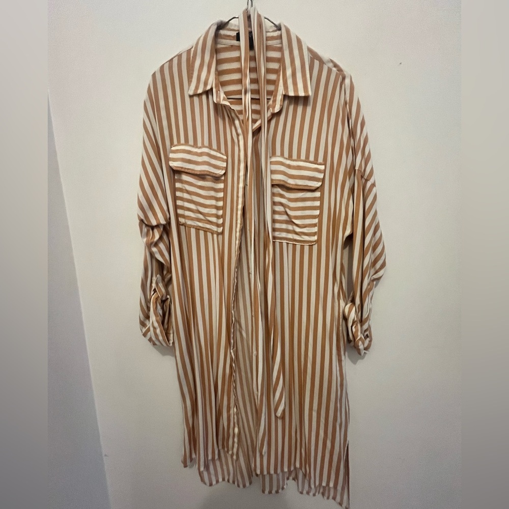 Brown Striped high-low dress